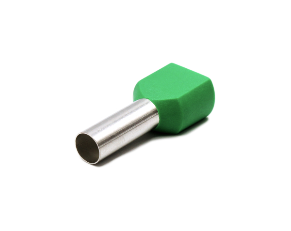 Hilpress Doppel - Aderendhülsen 2x 6 mm² isoliert grün Hülse 14 mm lang Kupfer verzinnt 2x6,0N 100 Stück